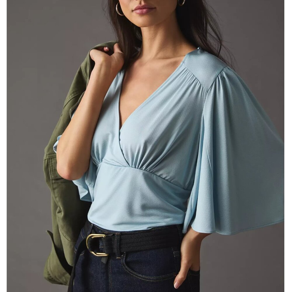 By Anthropologie Draped V-Neck Top Sky Blue XL